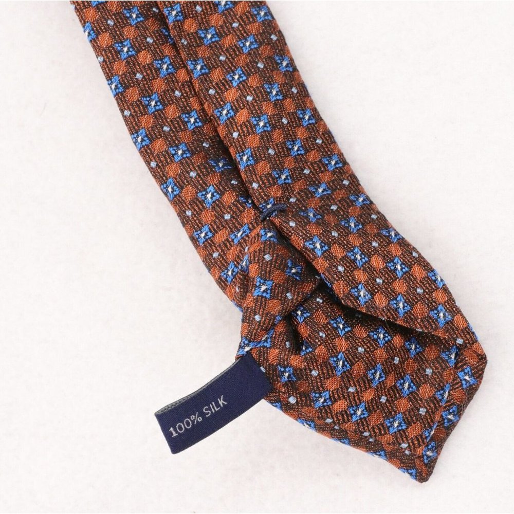 Geoff Nicholson Silk Neck Tie Brown Blue Geometric Pattern Made In Italy - Picture 7 of 8